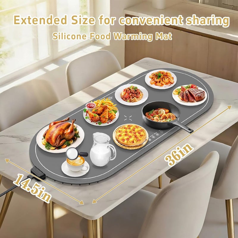 WOKALON حصيرة تدفئة الطعام كبيرة جداً، 36x16 حصائر تدفئة الطعام لسطح الطاولة، حصيرة تدفئة الطعام، حصيرة تدفئة الطعام السيليكون، سخانات الطعام للحفلات البوفيه، صواني تدفئة للحفلات البوفيه - Image 2